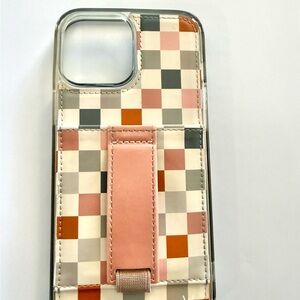 Checkered Phone Case with finger sling and pocket for 2 cards - Multicolor